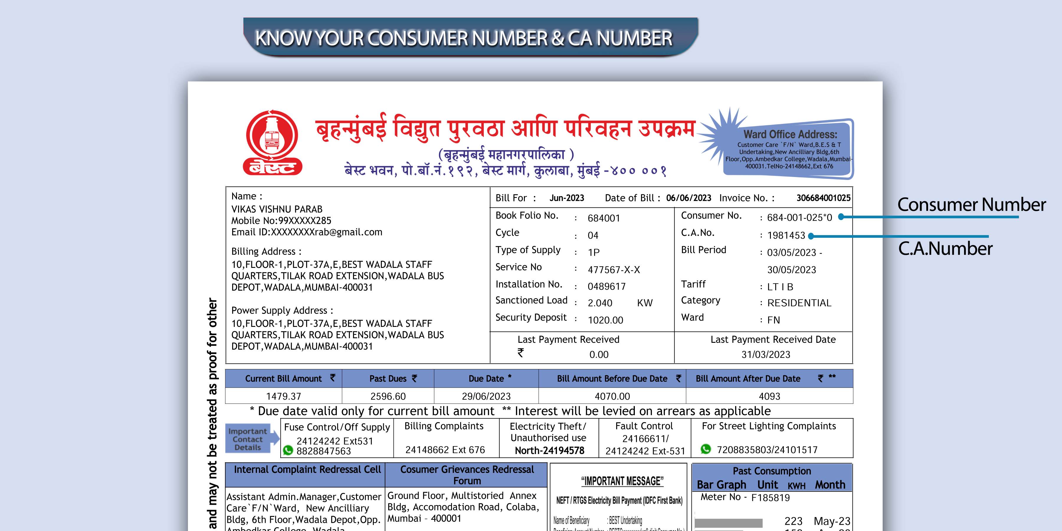 Sample Bill showing CA number location